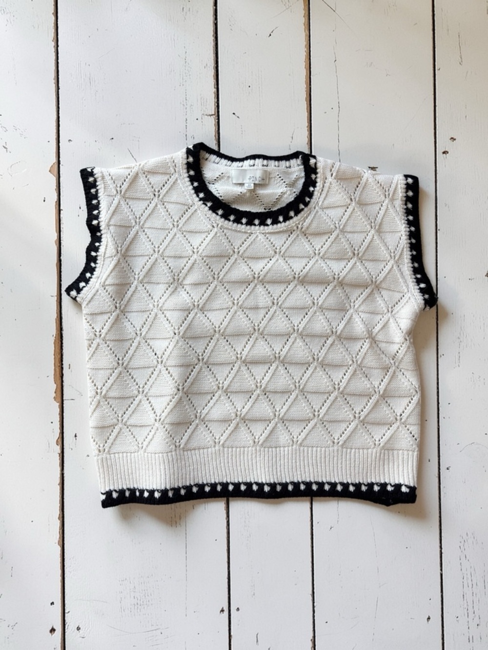Pinch Cream Sweater Vest Black Trim Textured Knit Size M